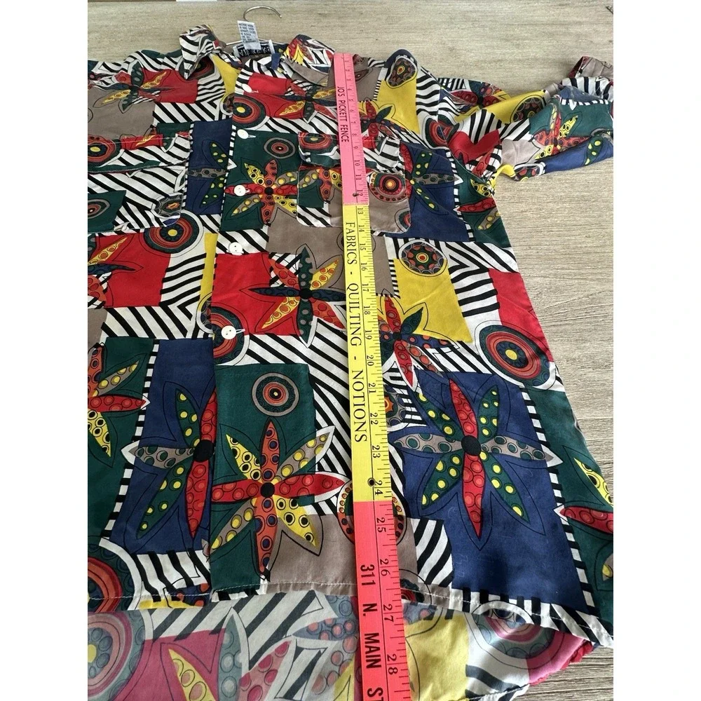 VTG 90s Abstract Graphic Silk Button Down Shirt Mens Fresh Prince Lg Sleeve Sz M